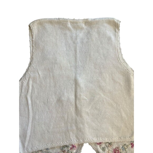 1980s Carolyn Taylor White Knitted Floral Embroidered Vest Sz M - Picture 7 of 9